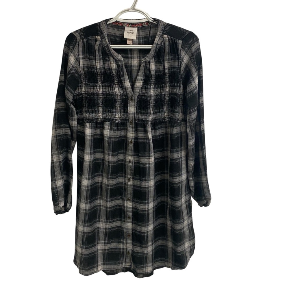 Knox Rose Black and White Plaid Button Up V Neck Dress Western Boho Small